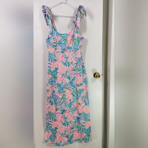 Lilly Pulitzer Medium Maleka Maxi Dress Tropical Punch Cotton Sundress Island